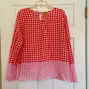 Roberta Freymann Top pink polka dots spring long sleeve cotton